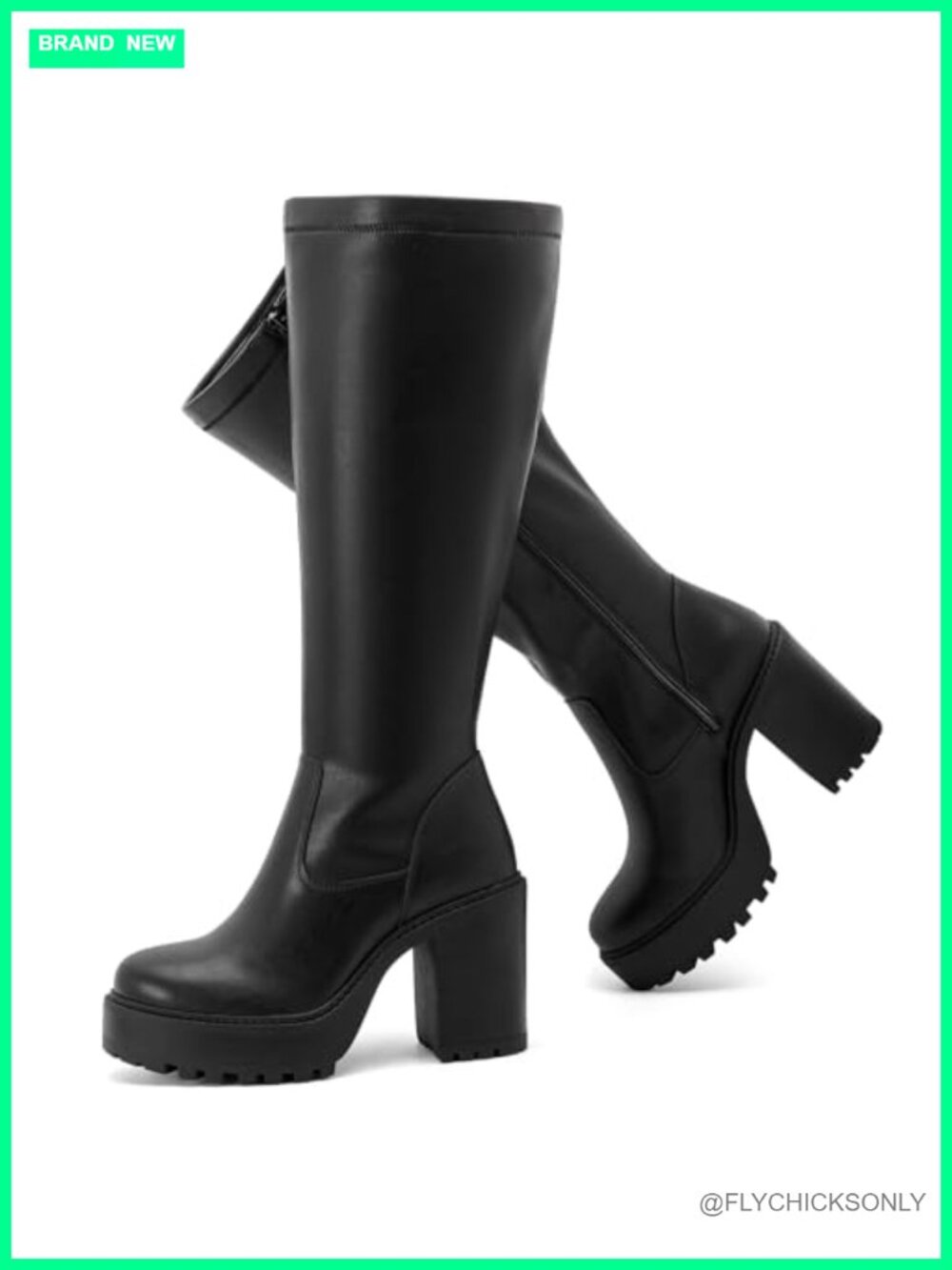 Wide Calf Knee High Boots Faux Leather Water Resistant Mid Heel Zip